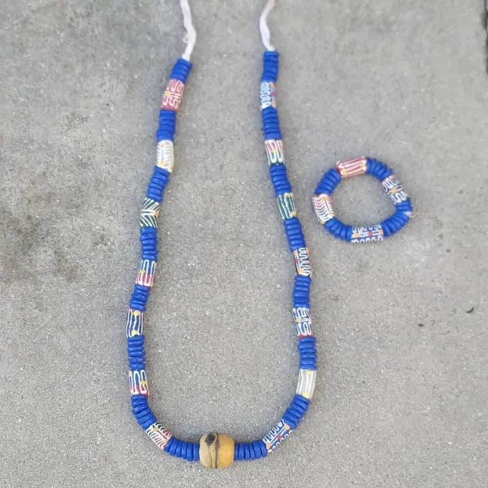 Ghanaian Krobo Recycled Glass Beaded Chunky Necklace Bracelet Set